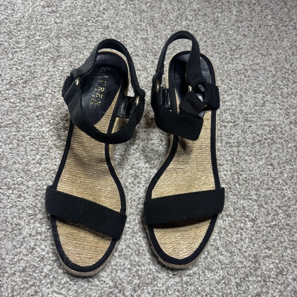 Lauren Ralph Lauren Wedge Shoes Womens Size 7.5 Black Ilene Espadrille Sandals - Picture 2 of 14